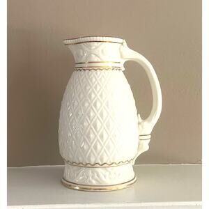 Vintage Ivory, Gold Trim, Porcelain Tall Creamer / Pitcher, Diamond Textured